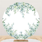 Lofaris Light Green Leaves White Round Backdrop For Baby Shower